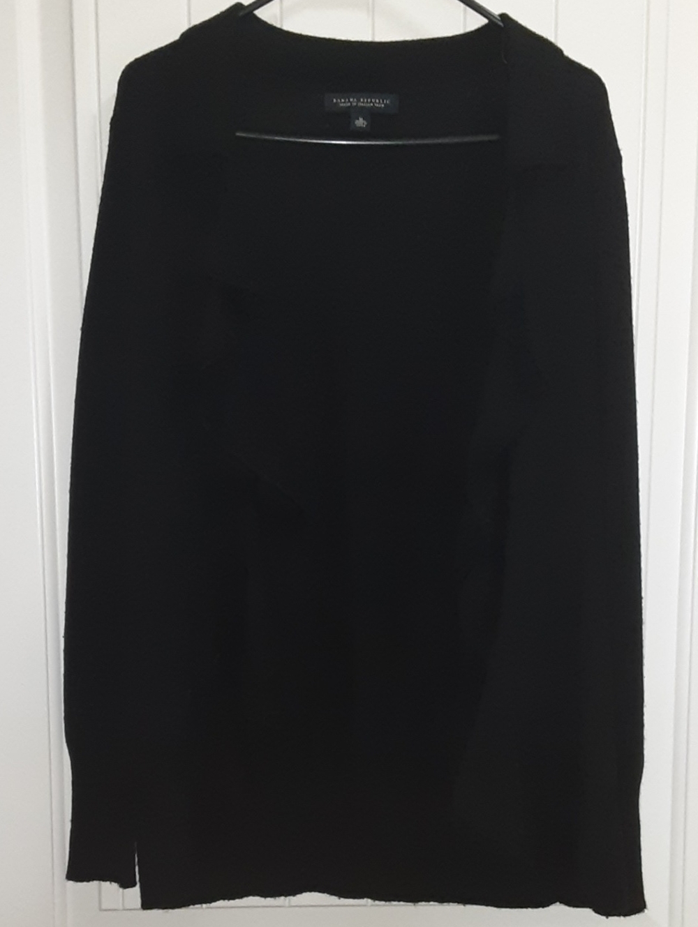 Banana Republic Black Ruffle Open Front Cardigan Wool Cashmere Blend Medium GUC